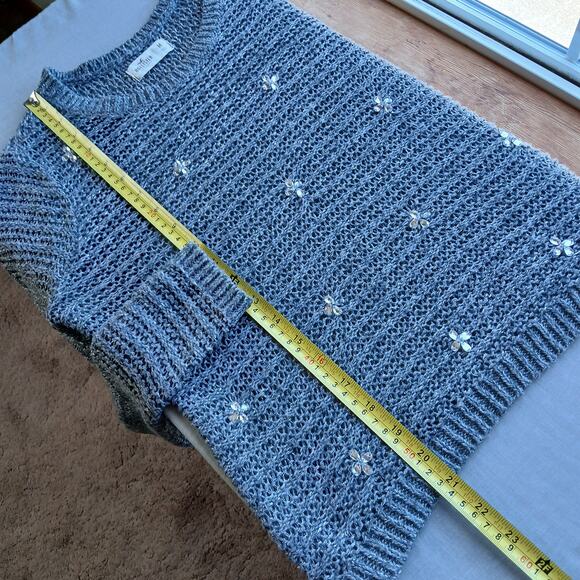 Hollister Grey Sparkle Knit Sweater Medium repaired bejeweled silver lightweight - Picture 12 of 16